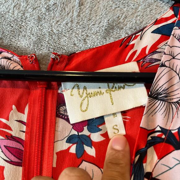 Yumi Kim Silk Red Floral Belted Jumpsuit Size Small Summer Coastal Fun - Picture 4 of 8